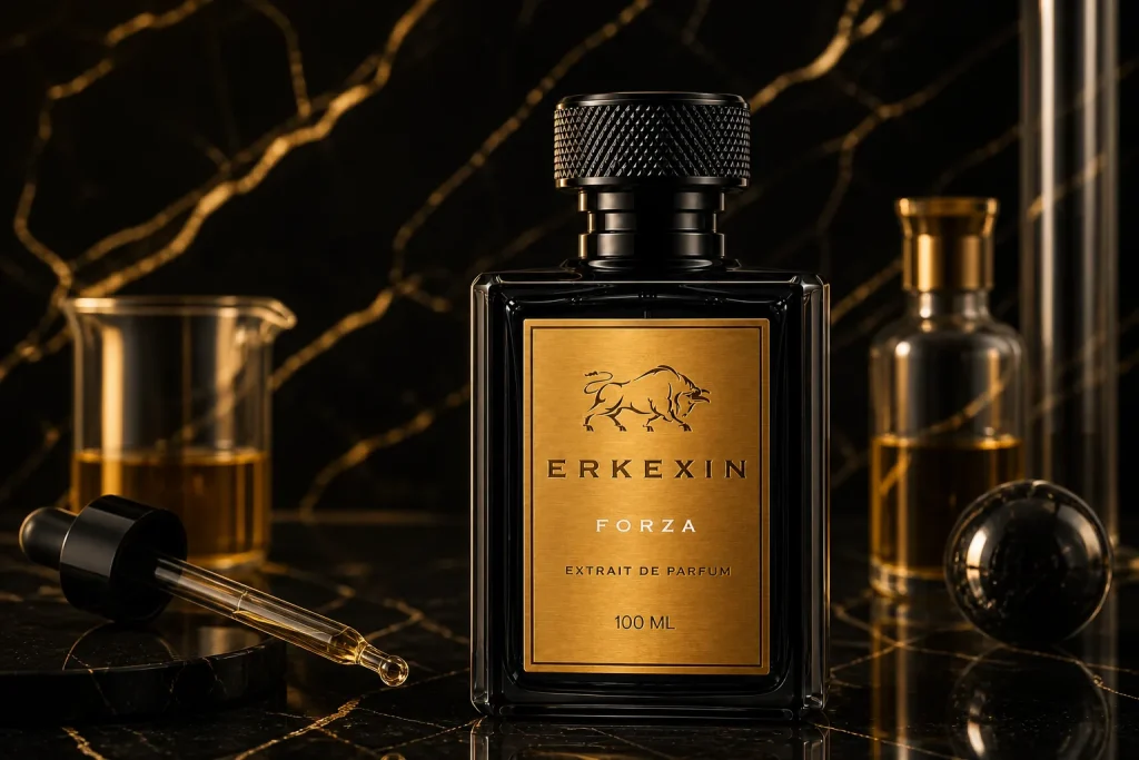Erkexin Forza etiketli şişe ile Extrait De Parfum rehber görseli